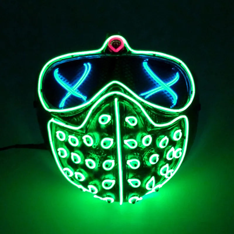 Halloween Punk Devil Cosplay Mask Masquerade Half Face Led Rave Masks Glowing Rivet Party EL Face Masks Gift For Men