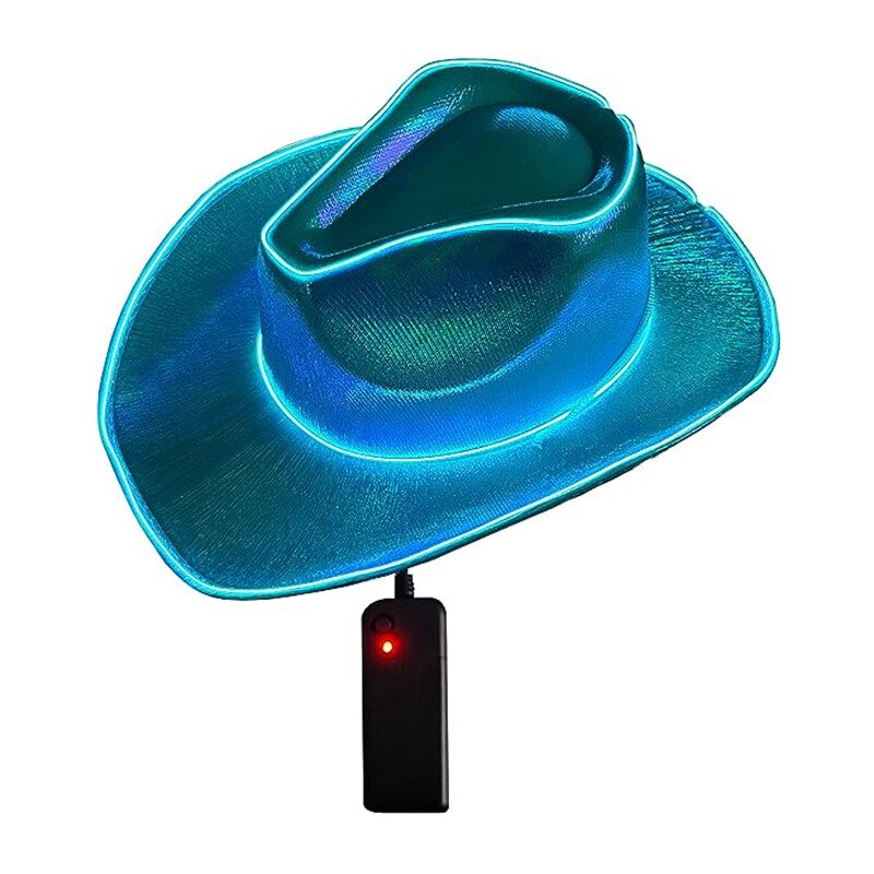 50pcs EL Wire LED Flashing Cowboy Hats Neon Sparkly Space Light Up Cowgirl Hat Holographic Rave Fluorescent Hats Costume Party