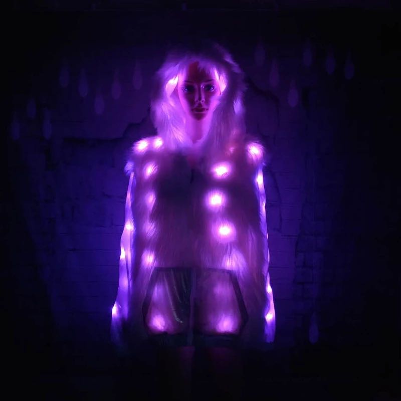 Halloween LED Costume Woman Luminous Fur Jacket Nightclub Rave Outfit Party Bar Festival Clothing 2023 Fancy Light Up  Clothes