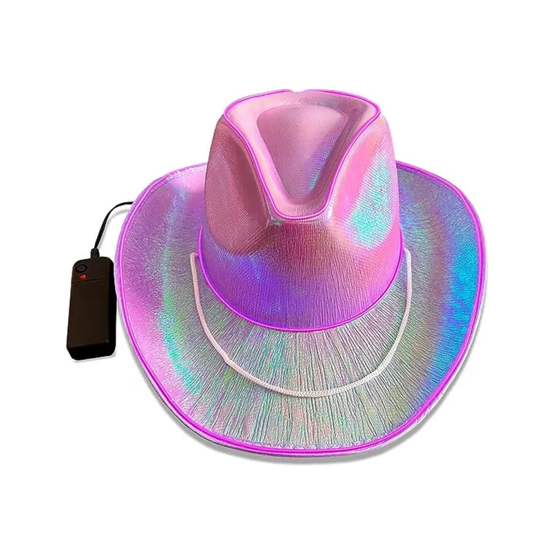 50pcs EL Wire LED Flashing Cowboy Hats Neon Sparkly Space Light Up Cowgirl Hat Holographic Rave Fluorescent Hats Costume Party